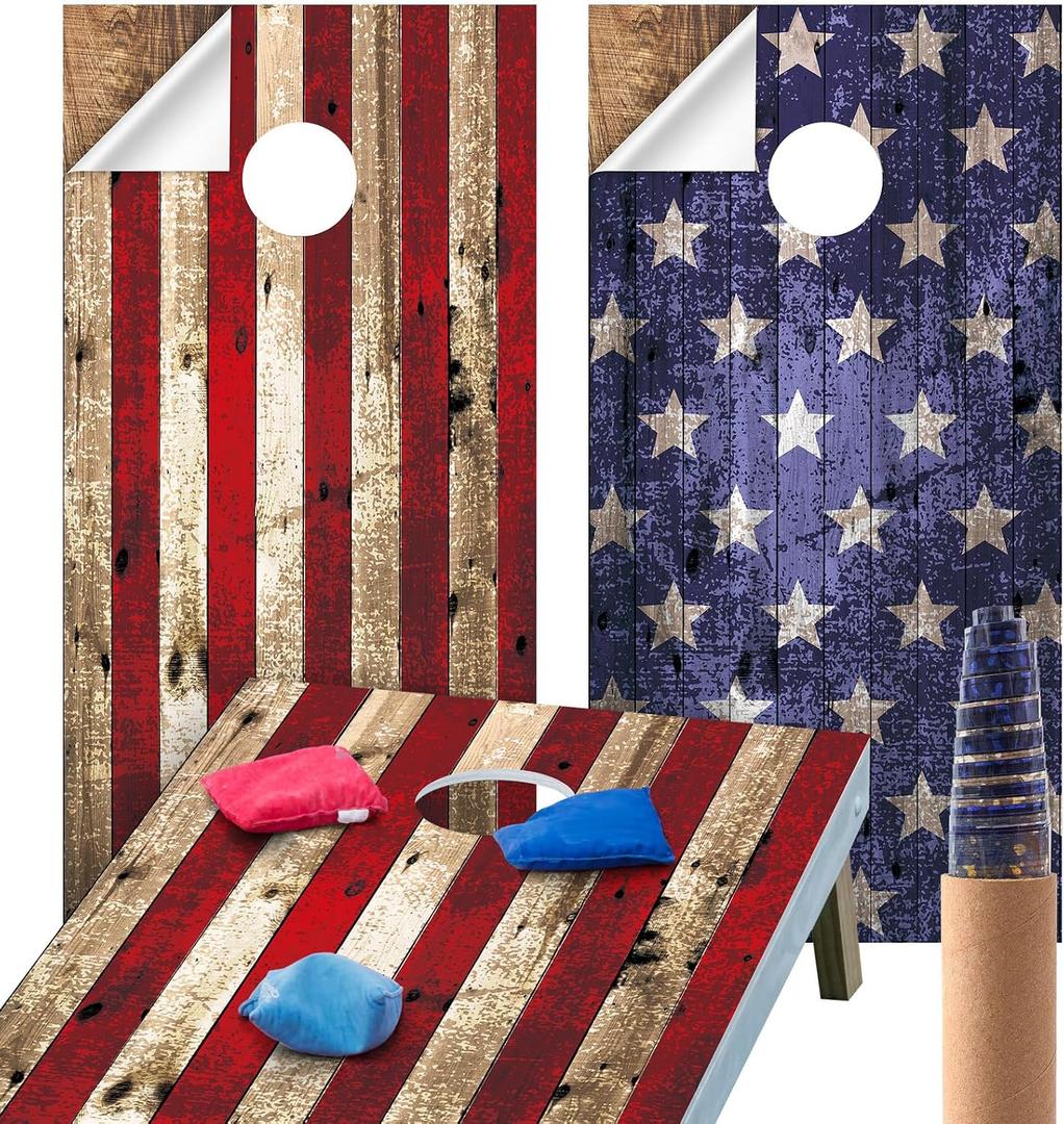Feifeiya 2 Pcs Cornhole Wraps for Boards 24.5" x 48.5" Vinyl Decals and Wraps Festival Carnival Game Bean Bag Toss Game Stickers for Corn Hole Indoor Outdoor Use