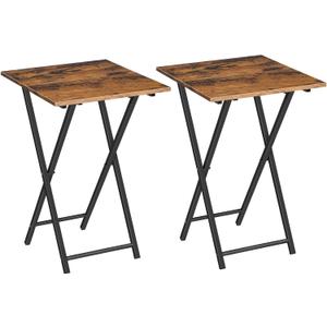 HOOBRO Folding TV Tray Tables, Set of 2 Wooden TV Trays Side Tables, Portable Sofa Snack Table, Industrial End Table for Small Spaces, Easy to Install and Fold, Rustic Brown and Black BF27BZP201, 15.7"d X 15.7"w X 26"h