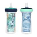 The First Years Insulated Straw Cup for Toddlers 2pk  Wild and Free & Marbled  Dark Blue, 9 ounces