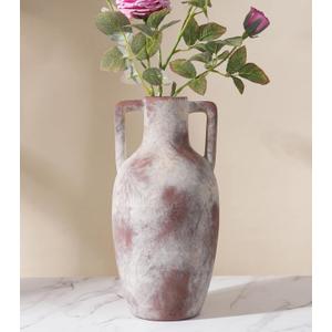 Ceramic Flower Vase with Handles, 12.8 inch Tall Farmhouse Vase Rustic Vases Decorative Pottery Vases Large Floor Vase for Home Decor Living Room Bookshelf Table Centerpiece Fireplace, Terracotta