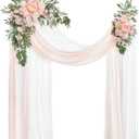 Ling's Moment Pink White Artificial Wedding Arch Flowers Kit Pack of 4, 2pcs Hanging Flower Arrangement 2pcs Chiffon Drapes Ceremony Reception Silk Rose Arbor Backdrop Floral Garden Outdoor Decoration