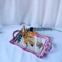 Small Rectangle Decorative Mirror Tray, French Style, Makeup Organizer, Jewelry Organizer, Serving Tray, 13"x 7.8", Golden Pink
