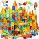 EchoPlan Magnetic Tiles,Deluxe 130 PCS Magnetic Blocks with 2 Cars,Magnet Tiles Building Blocks Set,STEM Preschool Sensory Educational Toys Gifts for Toddlers Kids Boys 3 4 5 6 7 8 9+ Year Old