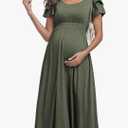 Ruffle Short Sleeve Maternity Dress High Waisted Midi Spring Baby Shower Dresses Size Large