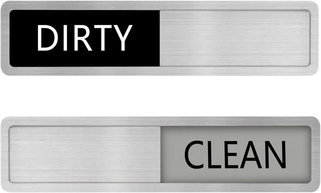 Kichwit Clean Dirty Dishwasher Magnet, 304 Stainless Steel Magentic Dishwasher Indicator Sign, 7 x 1.6 Inches, Easy to Read and Slide, Black and Grey