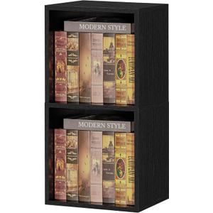 FUSUNBAO Magic DIY Cube Storage Organizer Stackable Cubes, Small Room Organizer Wooden Storage Boxes, Modern Bookshelves, Shelves for Home Books Clothes Toys (Black,2 General Cube)