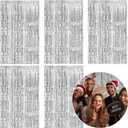 5 Pack Foil Curtain Backdrop Silver Metallic Tinsel Foil Fringe Curtains Photo Booth Props for Birthday Wedding Engagement Baby Shower Bachelorette Christmas Holiday Celebration Party Decorations