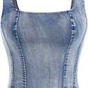 WDIRARA Women's Denim Corset Tank Top Asymmetrical Hem Crop Tops Sleeveless Zip Up Back Tanks XS