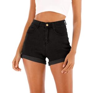 Cuihur Women's Summer Casual Denim High Waisted Folded Hem Jeans Shorts for Juniors