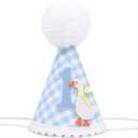 One Funny Goose Hat - Blue Gingham 1st Birthday Decorations for Boys, Goosie First Birthday Crown