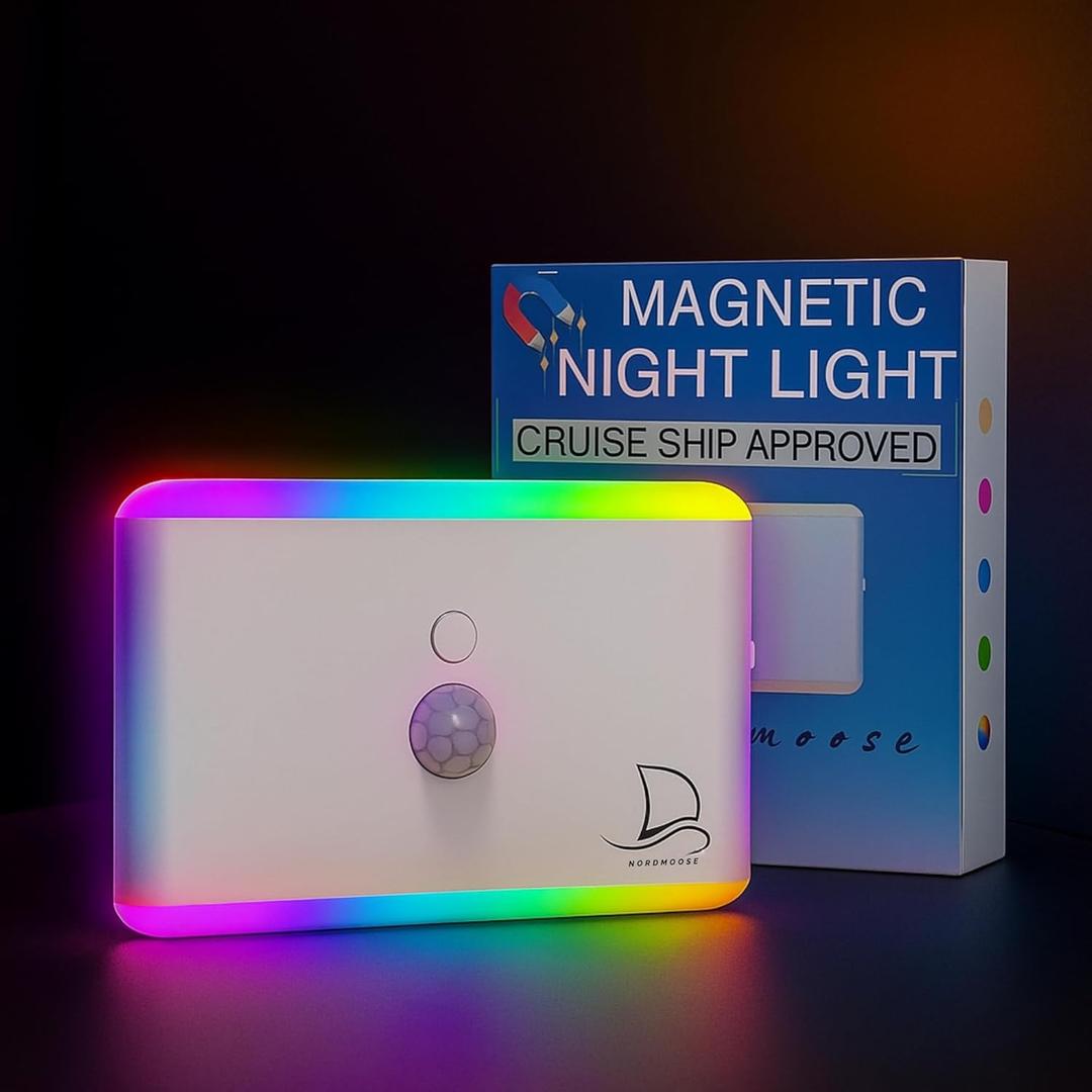 Nordmoose Motion Sensor Magnetic Night Light for Cruise Ship Cabin with Mood-Based Color Selection - Dimmable Brightness, Rechargeable Battery