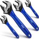 DISEN 4PCS Adjustable Wrench, 6,8,10,12 Inch Crescent Wrench with Cushion Grip, Adjustable Spanner Wide Jaw Black Oxide with Workshop, Laser-etched Metric Scales, Cr-V Steel, Garage