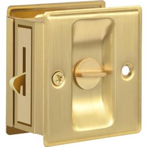 HOMOTEK 1 Pack Privacy Sliding Door Lock with Pull - Replace Old Or Damaged Pocket Door Locks Hardware Quickly and Easily, 2-3/4x2-1/2, for 1-3/8 Thickness Door,Brushed Brass