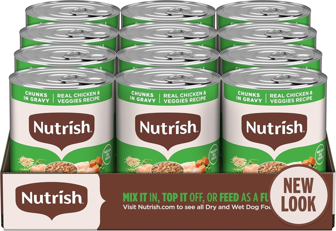 Nutrish Rachael Ray Wet Dog Food Chunks in Gravy Real Chicken & Veggies Recipe, 13 oz. Can, 12 Count (EXP 12/13/28)