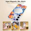 AIGOMARA Magnetic for Samsung Galaxy S24 Plus Case [Compatible with MagSafe] Clear Floral Flower Pattern Design, Slim Anti-Yellowing Shockproof Phone Cover for Women Girls, Orange