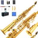 Soprano Saxophone SAX Bb Brass Lacquered Gold Body and Keys Woodwind instruments (gold)