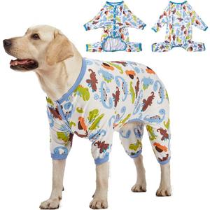 LovinPet Large Dog Pajamas, Dinosaur Print Style, UV Protection, Post Surgery, Anxiety Relief, Pet Pajamas for Dogs, Light Weight Big Dog Pullover, Full Coverage Pitbull Types PJ's, L