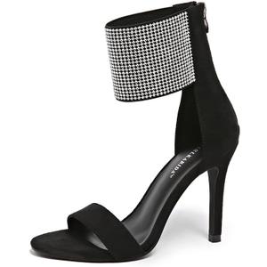 Women's High Heel Sandals Open Toe Ankle Tie Dressy Heeled Sandals for Prom, Party, Evening Events, 3.93 Inch Comfortable Thin Block Heels (Black, XL)