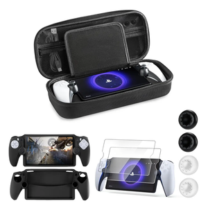 CoBak Hard Carrying Shell Case for PlayStation Portal Remote Player - with 2 Screen Protector, 1 Grip Case, 4 Thumb Grip Caps, Hard Outer Cover for PS5 Portal, Black