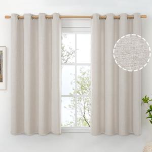 BGment Thick Linen Curtains 54 Inch Length for Short Window, Privacy Textured Drapes for Bedroom Kitchen Living Room Grommet Light Filtering Curtain, Stone Grey, 2 Panels, Each 52 Inch