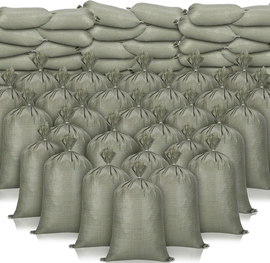 Nuenen 400 Pieces Heavy Duty Sand Bags with Ties Empty Woven Polypropylene Sand Bags Bulk for Hurricane Flooding, Sand Bags Flood Protection, Store Bags, 14" x 26"