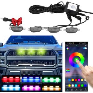 Led Front Grille Lights For 2004-2020 Ford F150,2017-2022 F250,2013-2018 Dodge Ram 1500 Raptor Style Aftermarket Grill Replacement Grills Lamps kit Accessories (RGB)