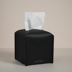 OLETHA Square Tissue Box Cover - Aesthetic Desk Decor for Room, Home & Office - Tissues Cube Boxes Holder - Black 