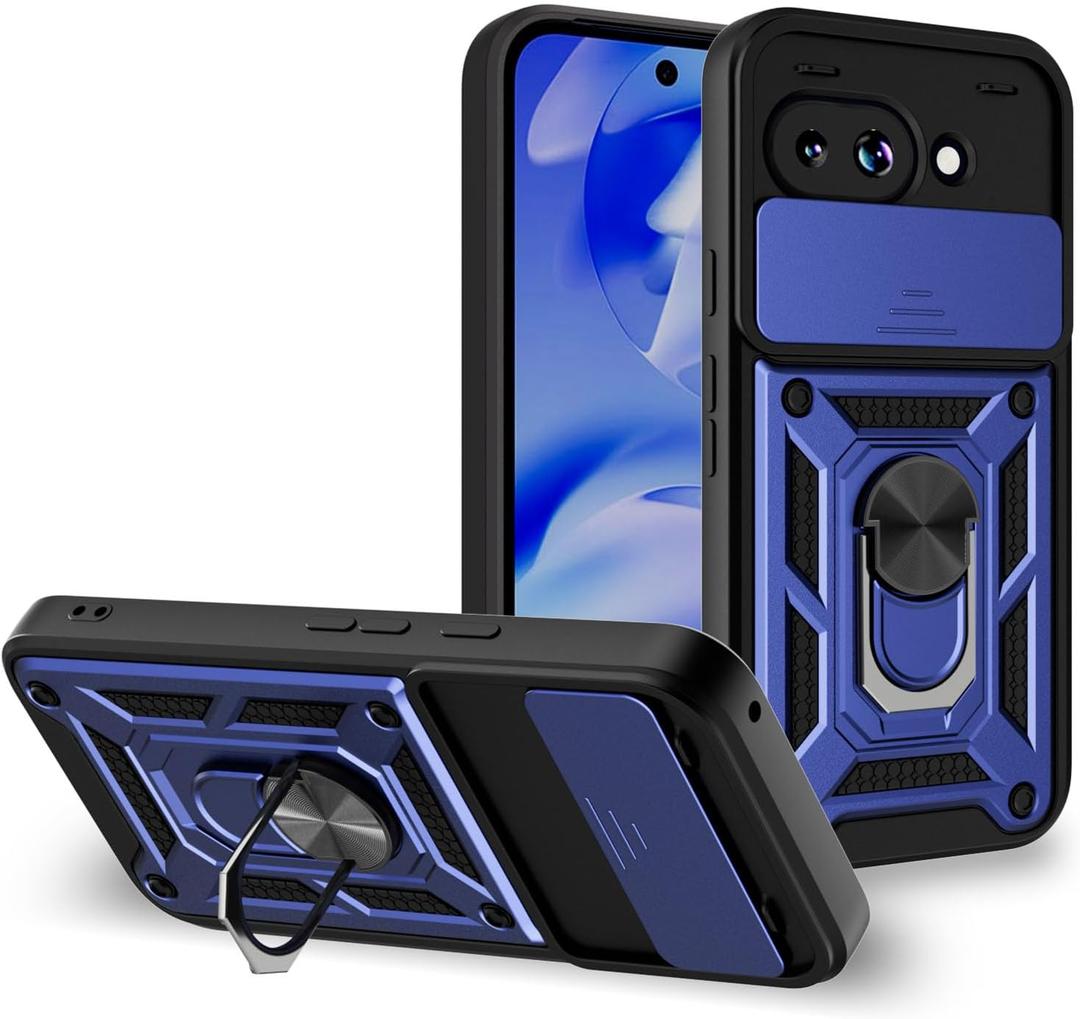 for Google Pixel 9A Case Sliding Camera Cover and Multi Angle Stand,Blue