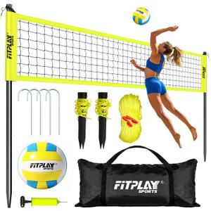 Portable Outdoor Volleyball Net Set,32FT Regulation Size Volleyballs Net System with Height Adjustable Poles,PU Volleyball,Pump,Boundary Line,Anti-Sagging and Carry Bag for Backyard,Beach,Lawn