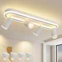 LED 4 Light Track Lighting Spotlight Kit, White Ceiling Spotlights, Modern Track Light Fixture with Flexibly Rotatable Light Heads, 50W+20W Dual Lighting for Kitchen Living Room,Includes 4 x GU10 Bulb