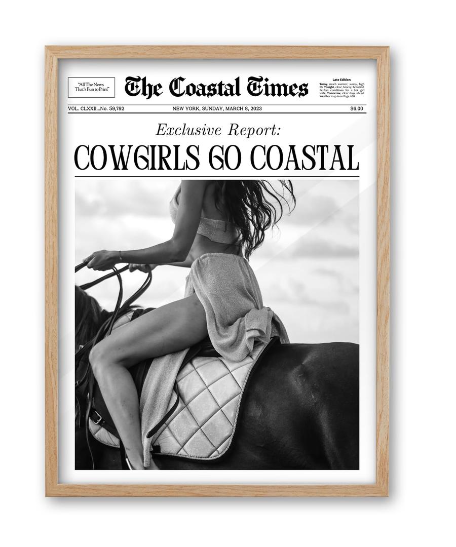 iHery 16x20in Cowgirls Go Coastal Framed Newspaper Wall Art