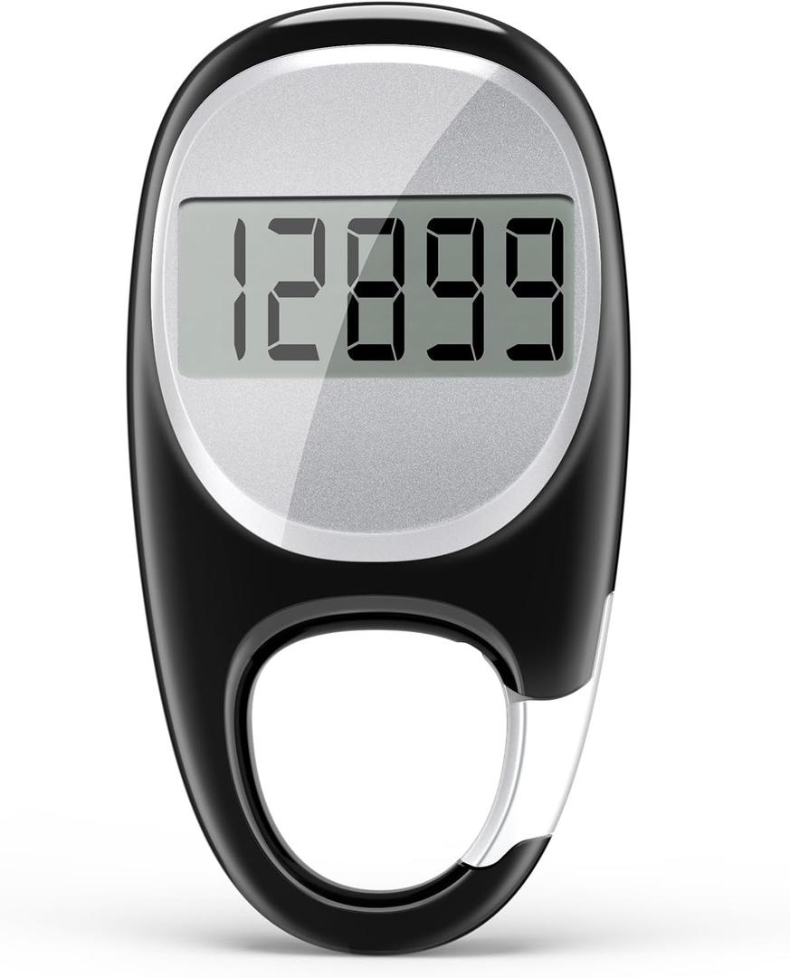 Simple Pedometer for Walking, Accurate Step Tracker with Carabiner, 3D Step Counter for Men Seniors (Black)