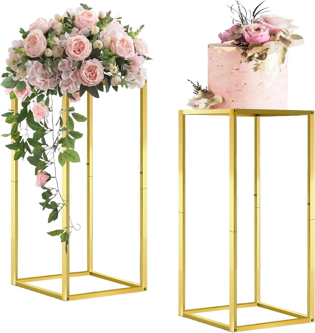 Cylinder Stands for Parties & Plants,2pcs Gold Square Wedding Flower Pedestal Stands for Centerpieces, 23.6 inch Tall