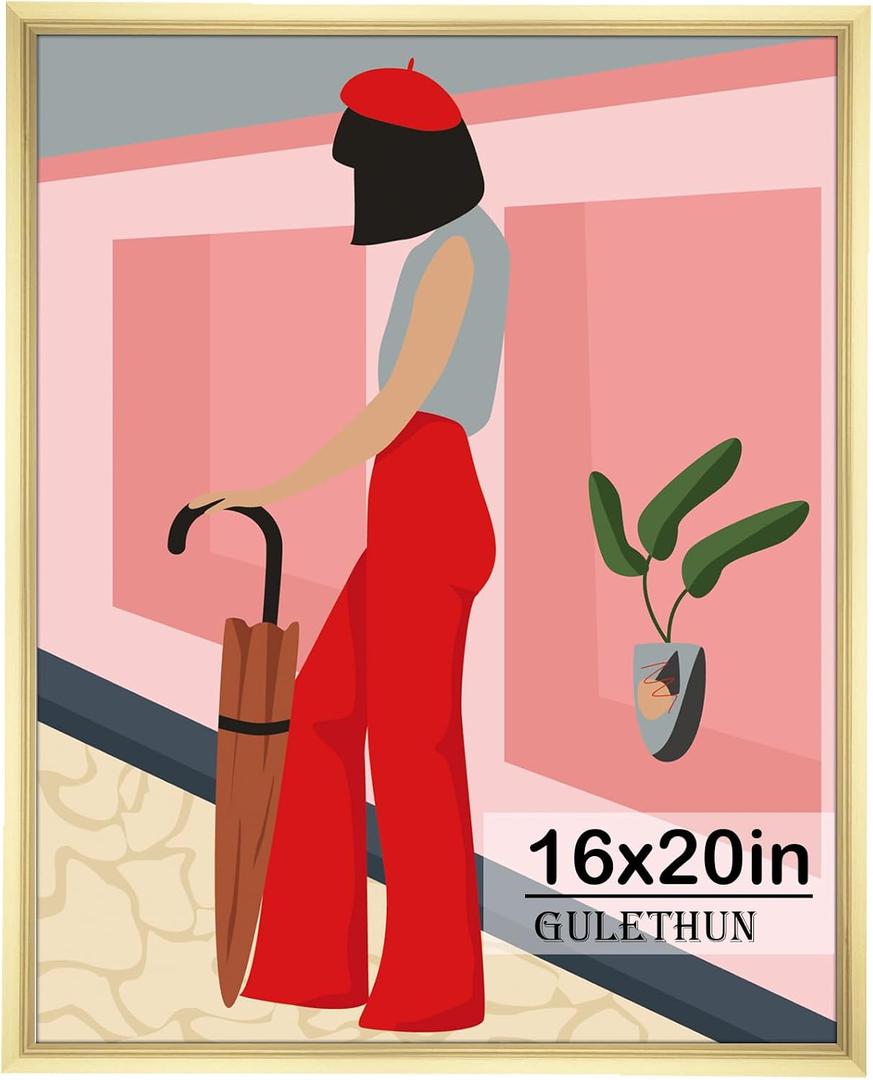 GULETHUN 16x20 Picture Frame, Gold Poster Frame, Home Decor Natural Gallery Frames, Horizontal or Vertical Format, Sturdy, Plexiglass, Large Wall Decor, for Photos, Artworks, Posters