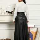 Lexiart Womens High Waisted Sexy Pu Leather Vintage High Split A-Line Swing Long Skirt with Pockets