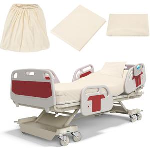 Moukeren 3 Pcs Hospital Bed Sheets Set Deep Pocket Fitted Sheet 36 with Elastic All Around Easy Care Knitted Jersey for Home/Nursing Home (Ivory), One Size