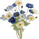 6pcs Artificial Poppy Flowers Silk Fake Poppy Flowers with Stems Faux Spring Flowers Real Touch Flowers for Home Table Centerpieces Floral Arrangement Wedding Bouquet Mixed Decoration (Blue-white)