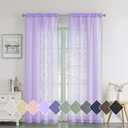 Chyhomenyc Marilyn Light Purple Sheer Curtains 84 Inch Length 2 Panels Set, Light Filtering 3D Leaf Clip Jacquard Textured Voile Sheer Curtain Drapes for Bedroom Living Room, 38Wx84L Inches, 2 Panels