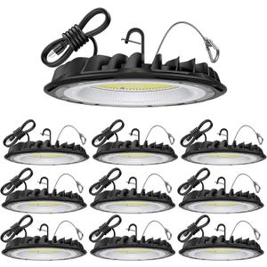 hunhun 10 Pack ETL 155W UFO LED High Bay Light, 22500lm, Daylight 5000K, US Plug,110-277V, IP65 Waterproof Commercial LED Shop Lights for Workshop Factory Barn Warehouse, Garage ETL Listed