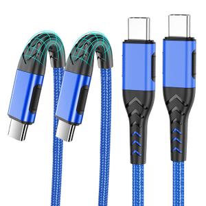 Durcord USB C Charger Cable Fast Charging, 2-Pack 100W 6ft USB C to USB C Cable for Android Phone Pad, Type C to Type C Charger Braided Compatible with iPhone 15 Pro/Plus/Max/Android/Phone/Pad Blue