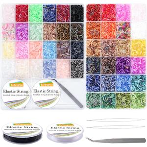 EuTengHao 14400pcs Tube Beads Kit, Glass Bugle Seed Beads Small Craft Beads for DIY Crafting Jewelry Making Supplies (7mm, 300 Per Color, 48 Colors)