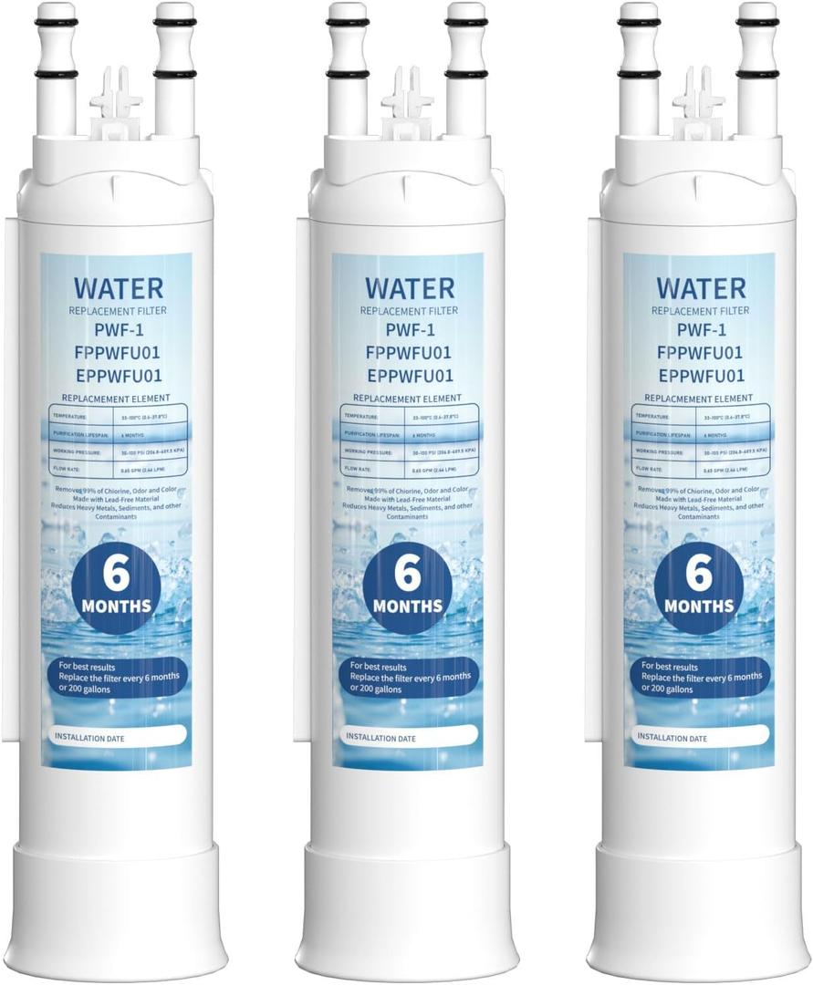 FPPWFU01 Water Filter Replacement Compatible With Frigidaire FPPWFU01 PurePour PWF-1, Electrolux EPPWFU01 PureAdvantage PWF-1 Water Filter, 3 Pack