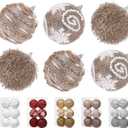 3.15" Large Christmas Ball Ornaments Shatterproof Sparkle Ornaments for Christmas Tree Large Sequin Plastic Hanging Big Tinsel Ball, 6Pcs 80mm (Champagne Gold)