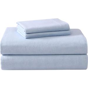 Laura Ashley Home - Queen Sheets, Cotton Flannel Bedding Set, Brushed for Extra Softness & Comfort (Blue, Queen) (King)