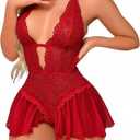 Sexy Lingerie for Women Lace Bodysuit One Piece Teddy Mini Babydoll Mesh Sleepwear V Neck Chemise Nightgowns XL
