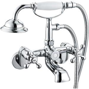Wasserrhythm Clawfoot Tub Faucet and Shower Kit Chrome Wall Mount Tub Faucet G1/2 Vintage Tub Faucet Victorian Clawfoot Tub Faucet with Hand Shower Set Brass Double Cross Handle