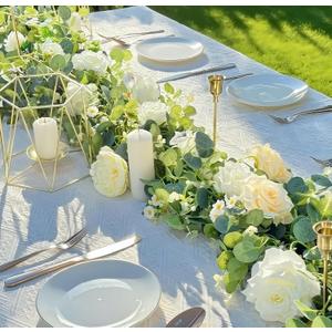 5.9FT Artificial Eucalyptus Garland with Flowers (Roses, Peonies, Daisies); Artificial Flower Garland for Weddings, Backdrops. Artificial Rose Vine For Home Decor, Table Decor, Door & Hanging Decor.