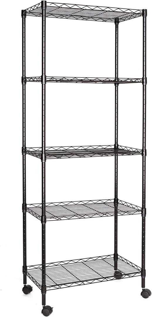 JS HANGER Wire Shelving Unit, 5-Tier Heavy Duty Height Adjustable Rolling Metal Shelves for Storage, 550 lbs Capacity, 23.23''W X 13.4''D X 71''H, Black JS HANGER Wire Shelving Unit, 5-Tier Heavy Duty Height Adjustable Rolling Metal Shelves for Storage, 550 lbs Capacity, 23.23''W X 13.4''D X 71''H, Black