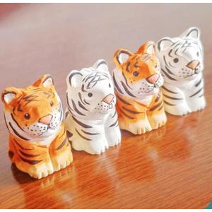 Small Carved Wooden Tiger Figurines, 2PCS Hademade Orange White Tiger Sculpture Craft Set, 1.8" Cute Animal Statues Home Office Decor Art Carving Work, Gifts for Animal Lovers