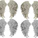 Sequins Angel Wings, 4 Pairs Iron on or Sew on Sequin Patch DIY Embroidered Applique Bling for Jackets Cloth Decoration Accessory